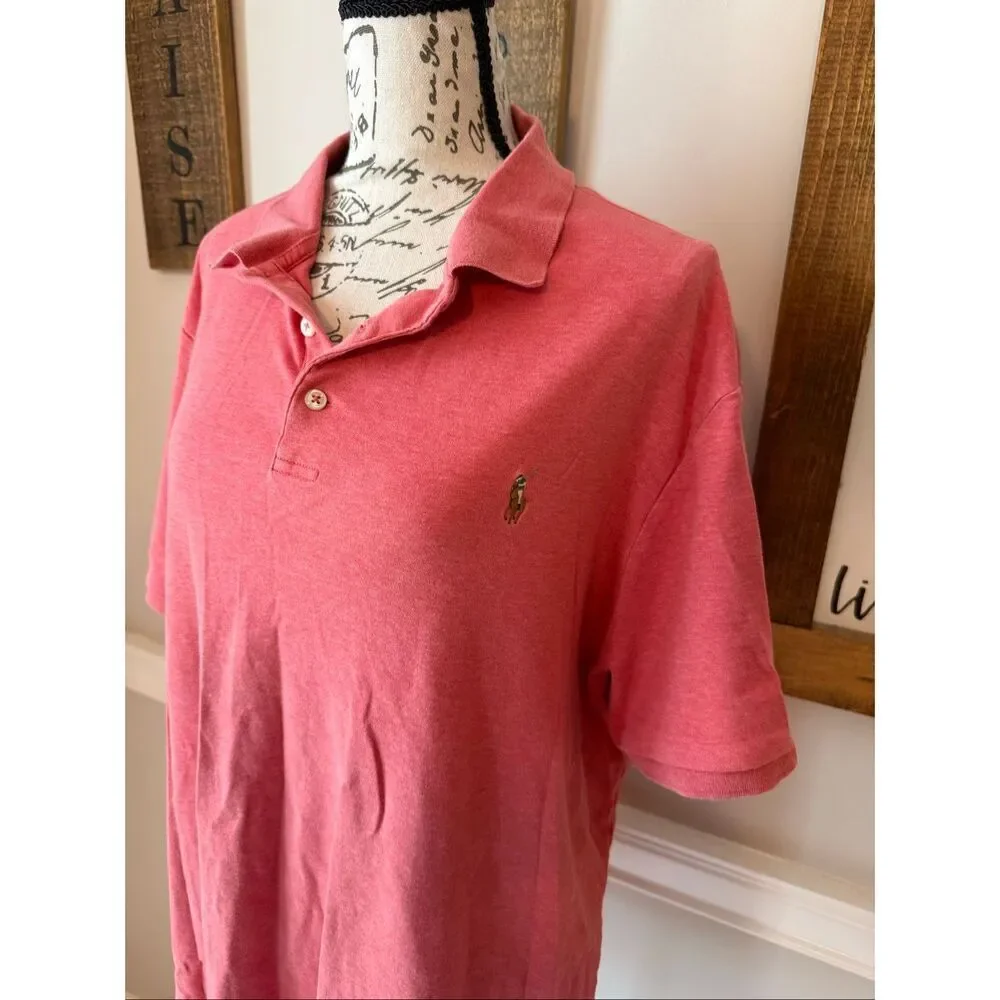 Ralph Lauren Men's Classic Fit Collared Short Sleeve Polo Shirt Coral Pink XL